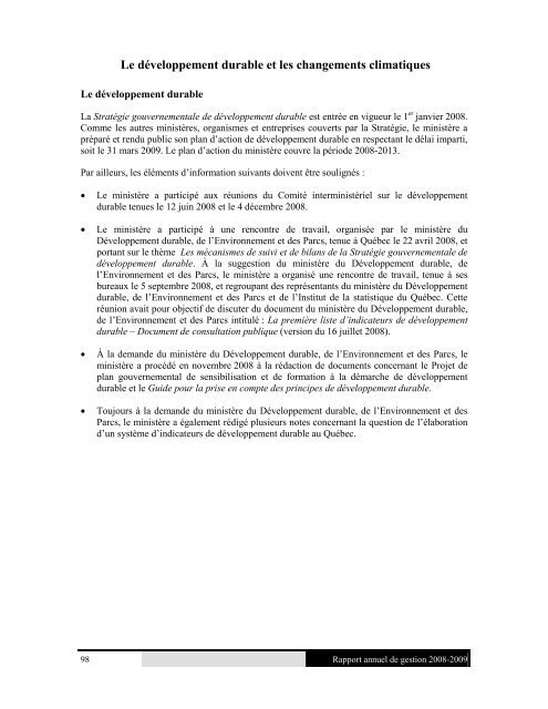 Rapport annuel de gestion 2008-2009 du ... - Conseil exÃ©cutif