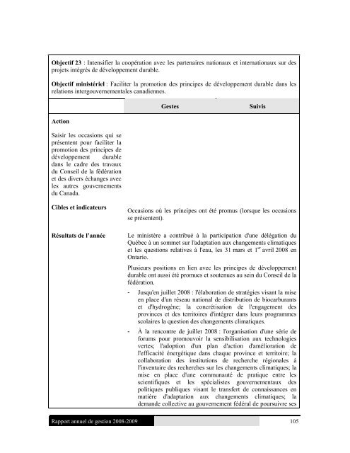 Rapport annuel de gestion 2008-2009 du ... - Conseil exÃ©cutif