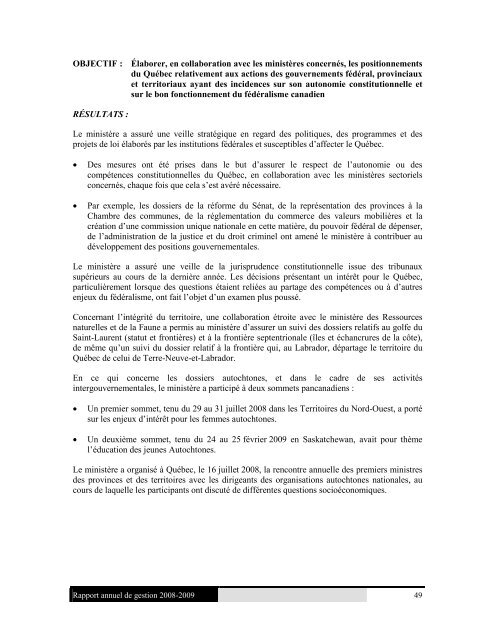 Rapport annuel de gestion 2008-2009 du ... - Conseil exÃ©cutif