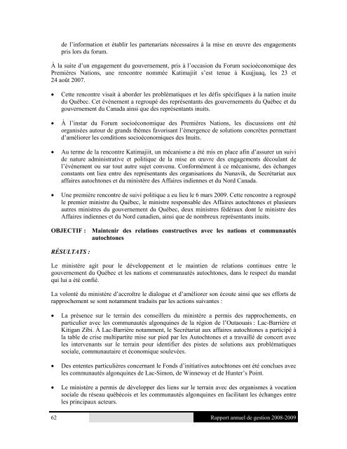 Rapport annuel de gestion 2008-2009 du ... - Conseil exÃ©cutif