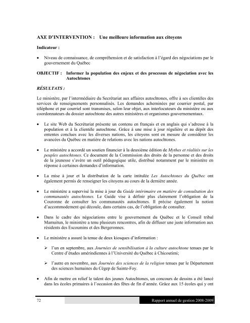 Rapport annuel de gestion 2008-2009 du ... - Conseil exÃ©cutif