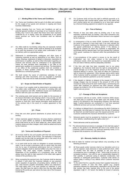 General Terms and Conditions for Supply, Delivery and Payment of