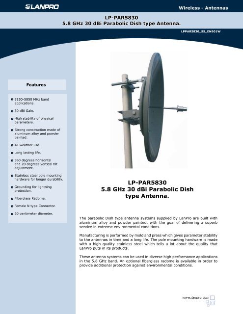 LP-PAR5830 5.8 GHz 30 dBi Parabolic Dish type Antenna. - LanPro