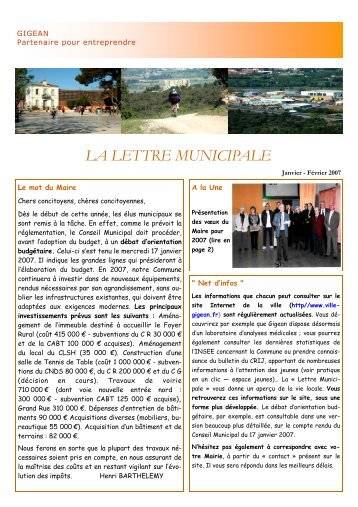 La lettre municipale JANVIER FEVRIER 07 - Ville de Gigean