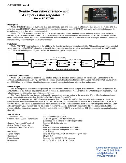 Duplex Fiber Repeater - FOSTDRP - Datasheet - Delmation