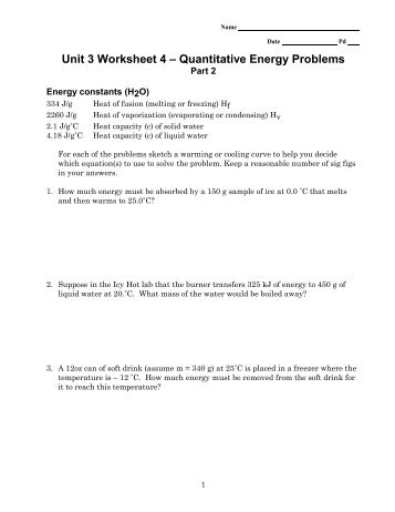 Unit 3 Worksheet 4 – Quantitative Energy Problems