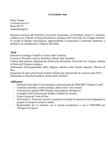Curriculum vitae Paolo Trianni via Paolo Giovio 5 Roma 00179 ...