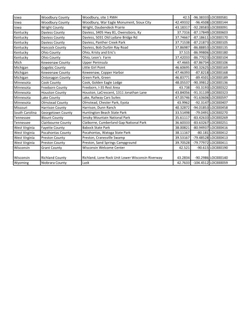 State County Location Name Latitude Longitude ... - Insects of Iowa