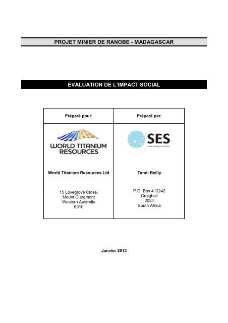 Rapport d'Évaluation de l'Impact Social - Coastal and Environmental ...