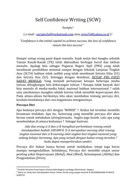 Self Confidence Writing (SCW) - SURIPTO INDONESIA