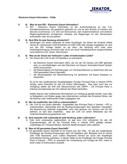 Eei Form.pdf Was ist eine EEI – Electronic Export Information? - Senator ...