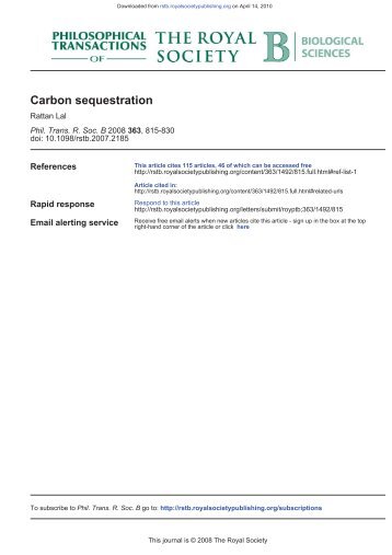 Lal, Carbon Sequestration, PhilTransRoySoc 2008