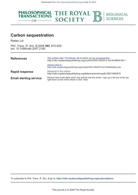 Lal, Carbon Sequestration, PhilTransRoySoc 2008