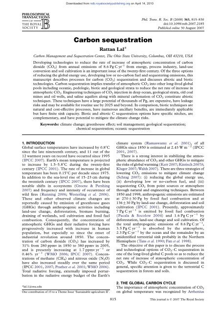 Lal, Carbon Sequestration, PhilTransRoySoc 2008