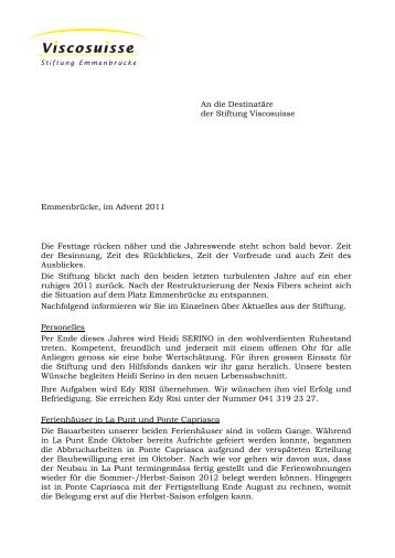 Weihnachtsbrief 2011 an die DestinatÃ¤re