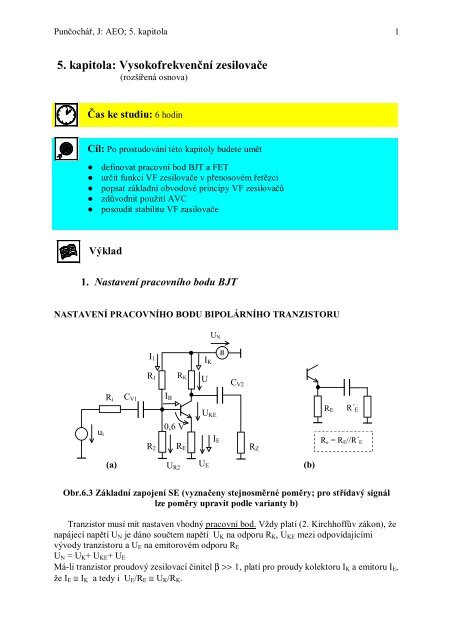 5. kapitola: VysokofrekvenÄnÃ­ zesilovaÄe