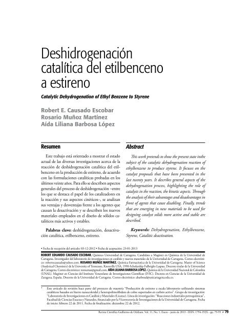 DeshidrogenaciÃ³n catalÃ­tica del etilbenceno a estireno