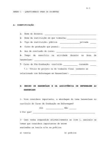 A-1 ANEXO 1 - QUESTIONÃRIO PARA OS DOCENTES A ...