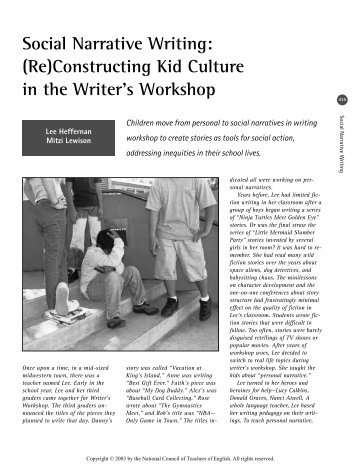 Social Narrative Writing: (Re)Constructing Kid Culture in the Writer's ...