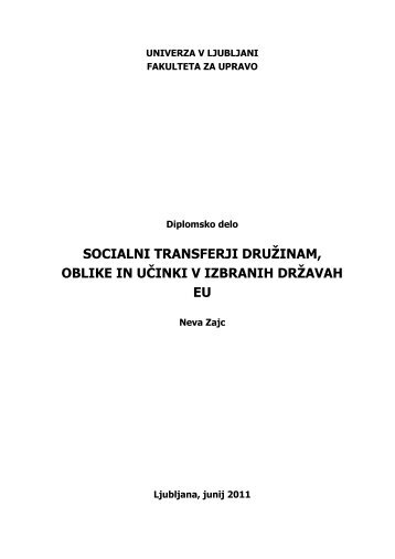 socialni transferji druÅ¾inam, oblike in uÄinki v izbranih drÅ¾avah eu