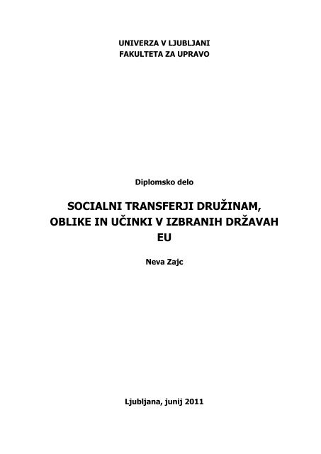 socialni transferji druÅ¾inam, oblike in uÄinki v izbranih drÅ¾avah eu