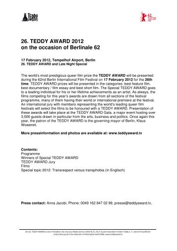Press Information Jan. 30, 2012 - Teddy Award