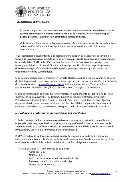Convocatoria - Universidad Politécnica de Valencia