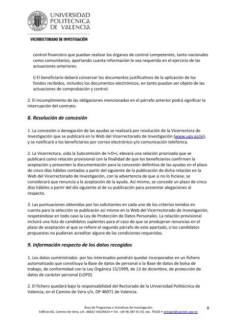 Convocatoria - Universidad Politécnica de Valencia