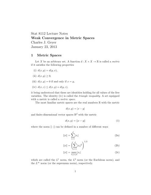 Stat 8112 Lecture Notes Weak Convergence In Metric Spaces
