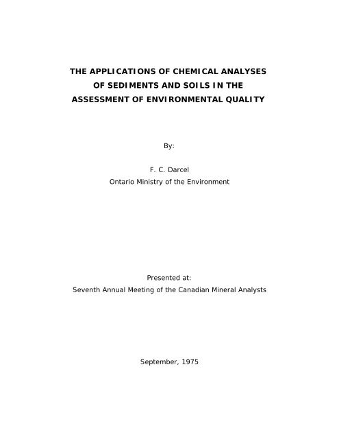 The Applications of Chemical Analyses of Sediments and Soils in ...