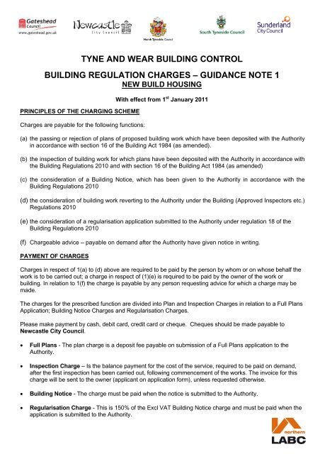 tyne and wear building control building regulation charges
