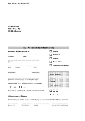 Beitrittserklärung und Beiträge - SV Adelsried