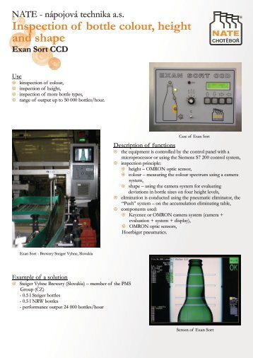 Inspection of bottle colour, height and shape Exan Sort ... - Nate a. s.