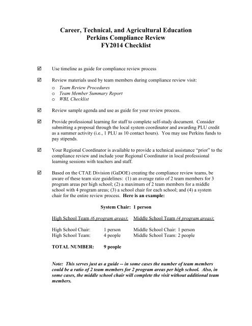 FY14 Compliance Review Checklist