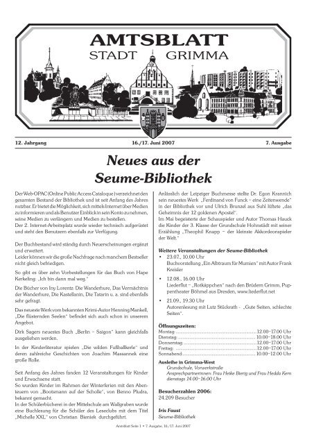 Neues aus der Seume-Bibliothek - Stadt Grimma