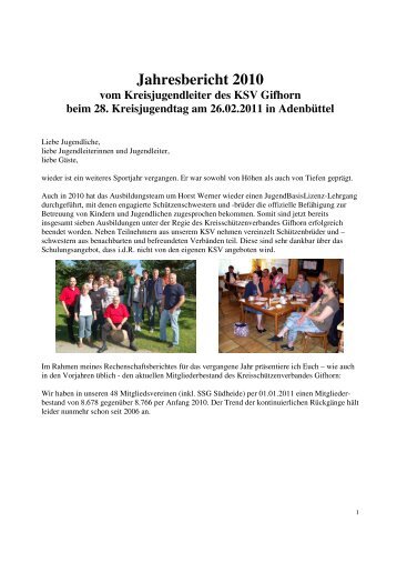 Jahresbericht 2010 vom Kreisjugendleiter des KSV Gifhorn beim 28.