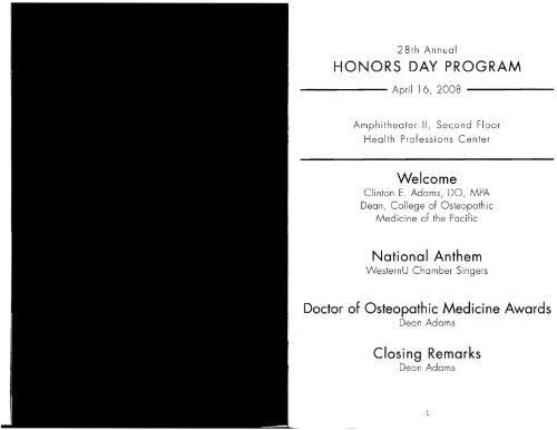 honors day program - Western University of Health Sciences