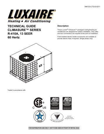 TECHNICAL GUIDE CLIMASUREâ¢ SERIESï  R-410A, 13 ... - UPGNet