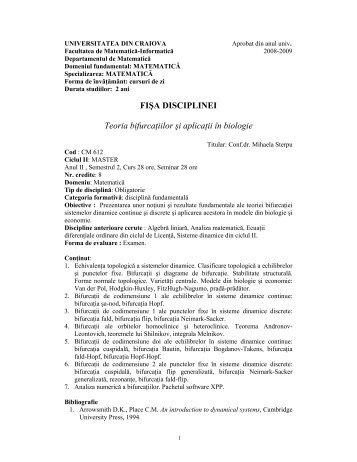 Teoria bifurcatiilor si aplicatii în biologie (pdf) - Departamentul de ...