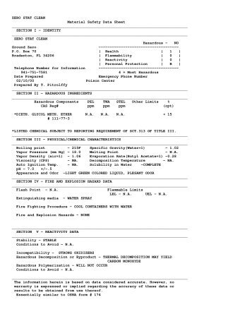 Zerostat Clean MSDS Sheet - Ground Zero Electrostatics