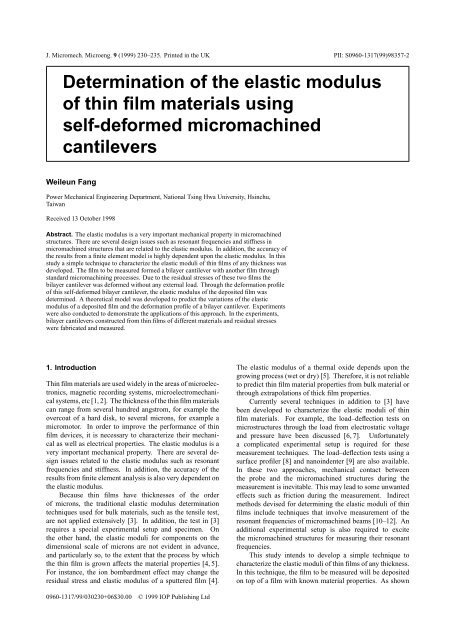 Determination of the elastic modulus of thin film ... - ResearchGate