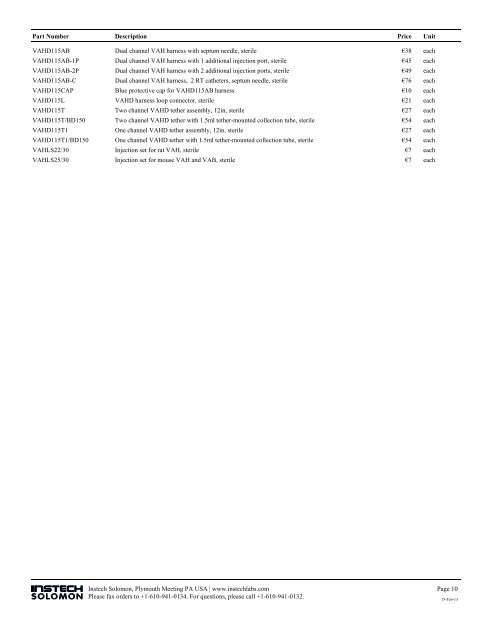 Infusion Price List - Instech Laboratories, Inc.