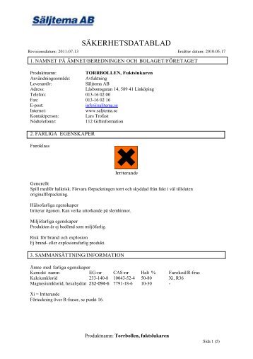 SÃƒÂ¤kerhetsdatablad (MSDS) (80.5 KB - pdf) - Jula