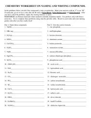 chemistry worksheet on naming and writing compounds.