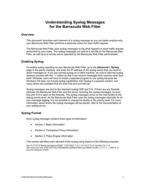 Understanding Syslog Messages for the Barracuda Web Filter