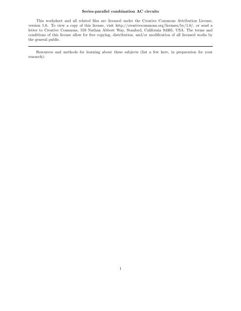 Series-parallel Combination Ac Circuits This Worksheet And All 