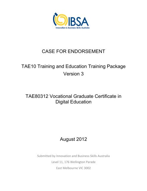 Case For Endorsement Innovation Amp Business Skills Australia