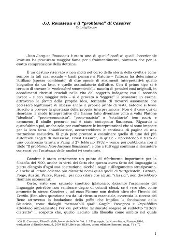 J.J. Rousseau e il “problema” di Cassirer - Politicamente.Net