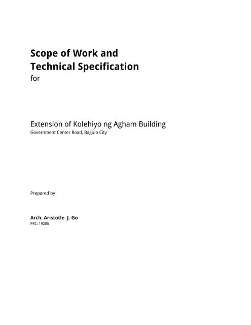 Scope of Work and Technical Specification - UP Baguio