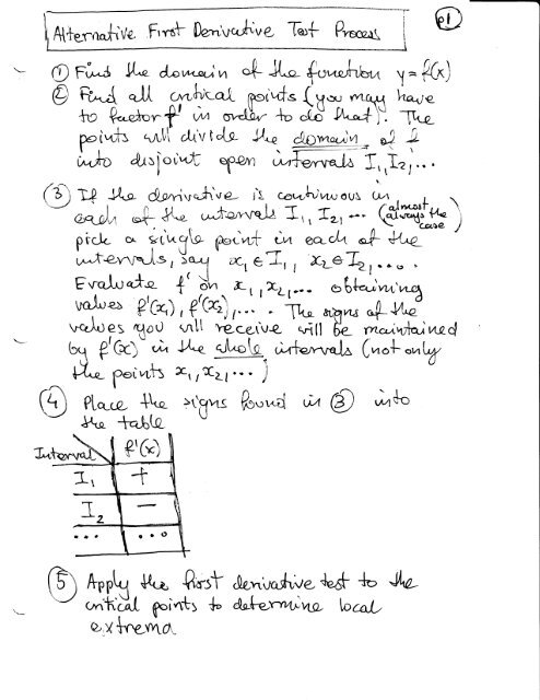 Alternative First Derivative Test Process